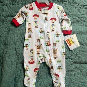 Kids One Piece Pajama - White with Red Accents